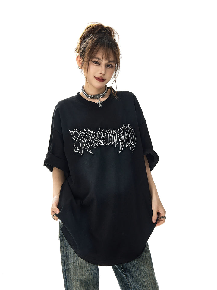 Embroidered Washed Oversized Short Sleeve T-shirt