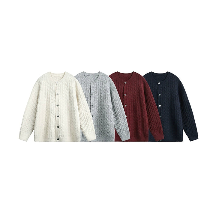 Cable Knit Knap Cardigan Sweater Jakke