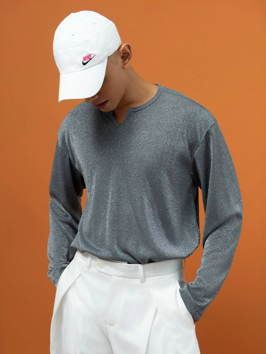 Reflective Long Sleeve V-Neck Pullover Shirt