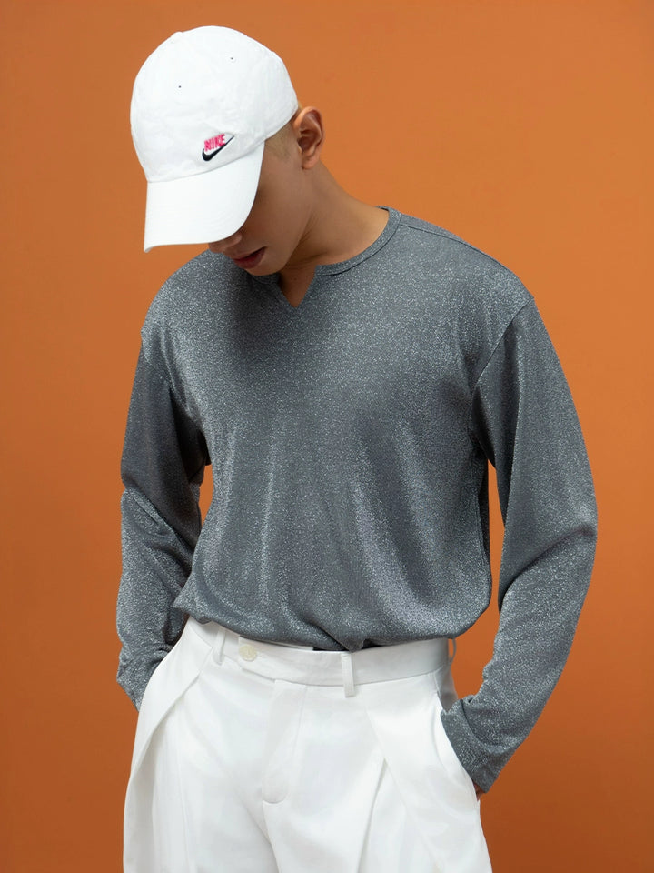 Reflective Long Sleeve V-Neck Pullover Shirt