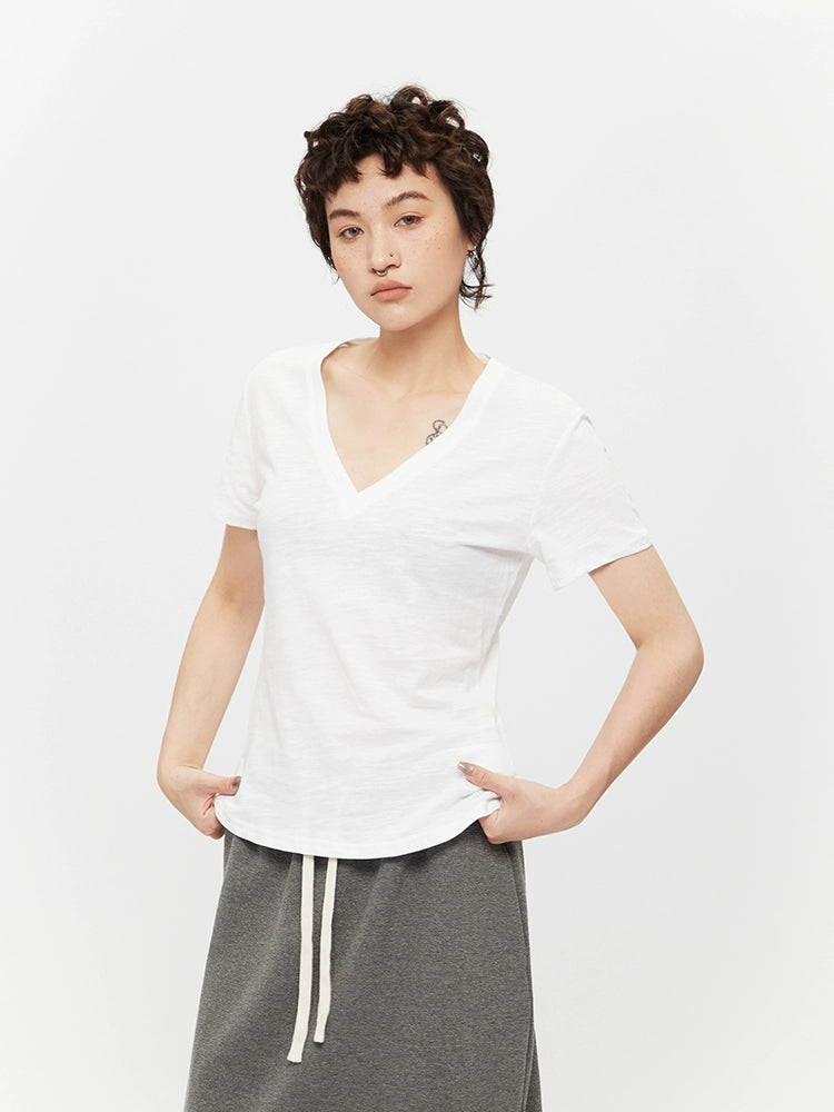 V-Neck Short Sleeve Slim Fit Top