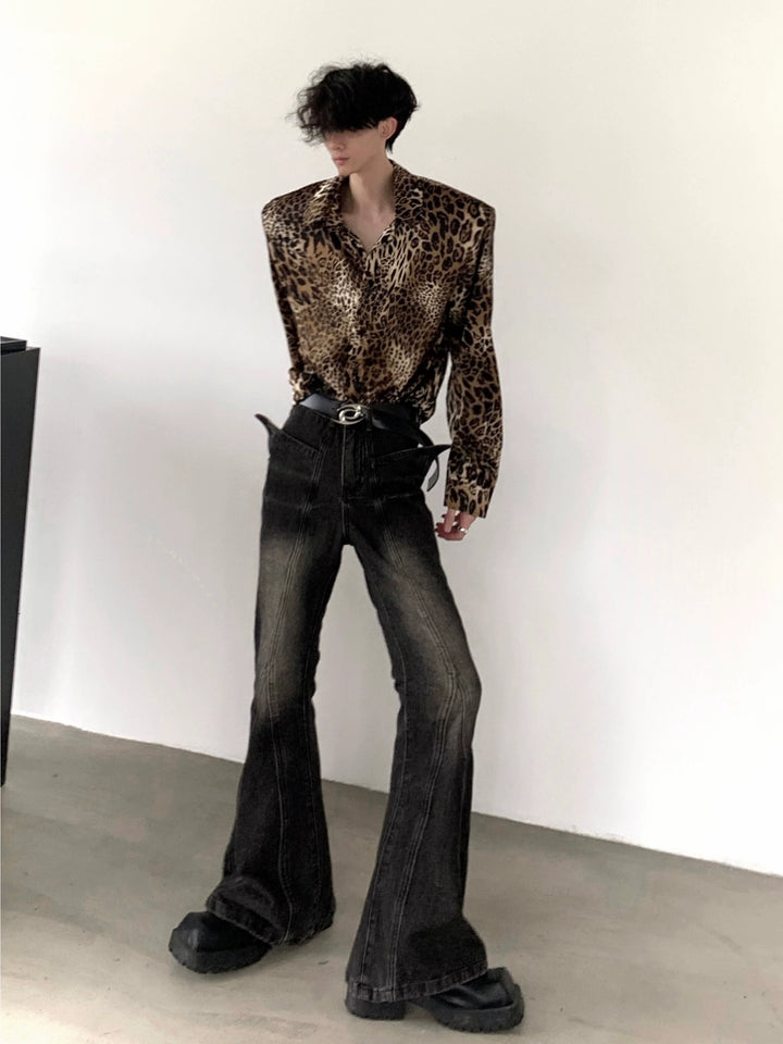 Leopard Print Shoulder Pad Shirt