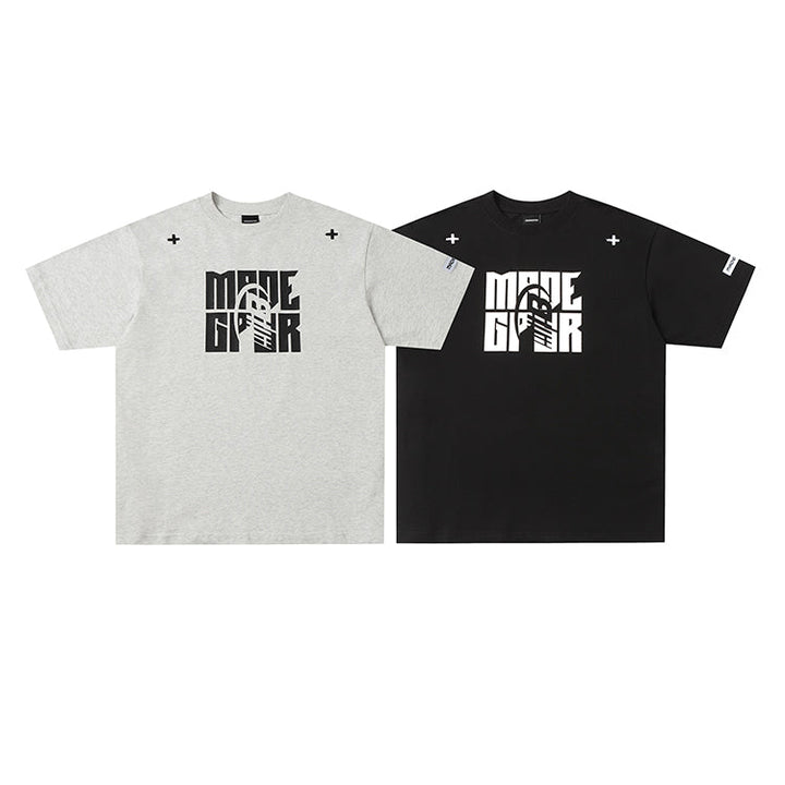 Brevtryk Løs T-shirt med Korte Ærmer