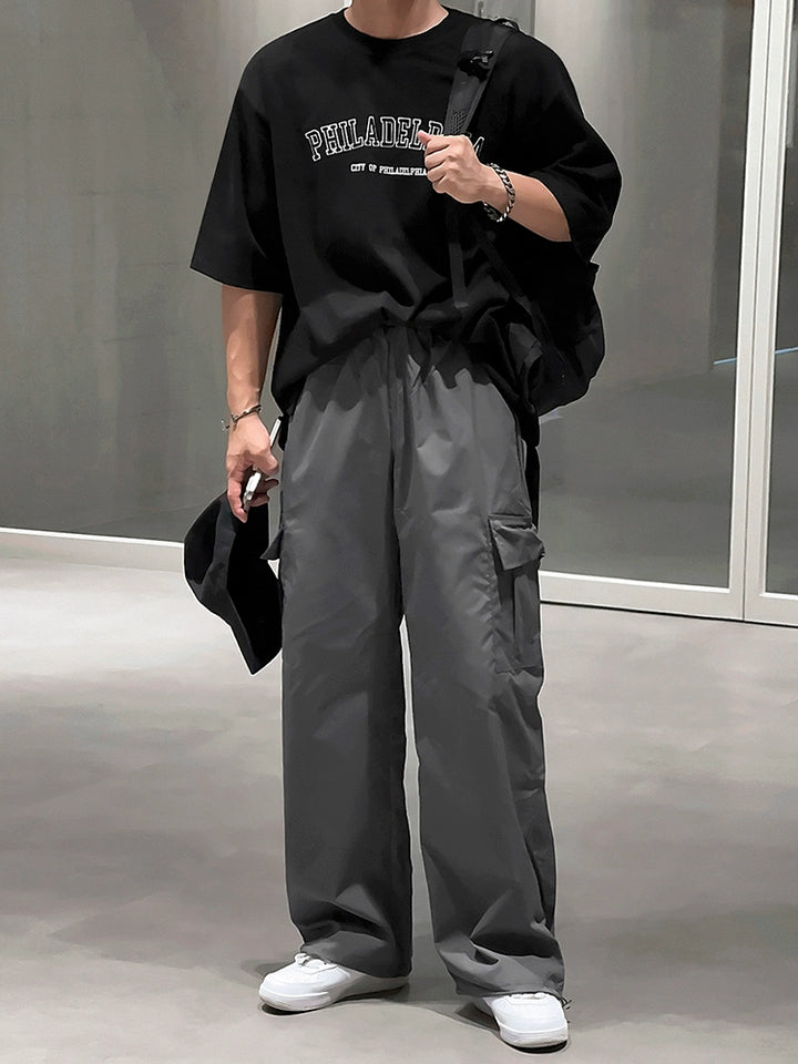 文字プリントコットンラウンドネックTシャツ
