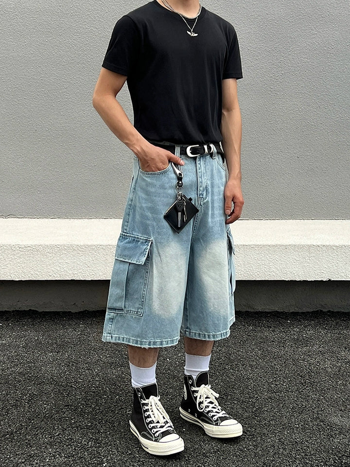 Loose Denim Cargo Shorts
