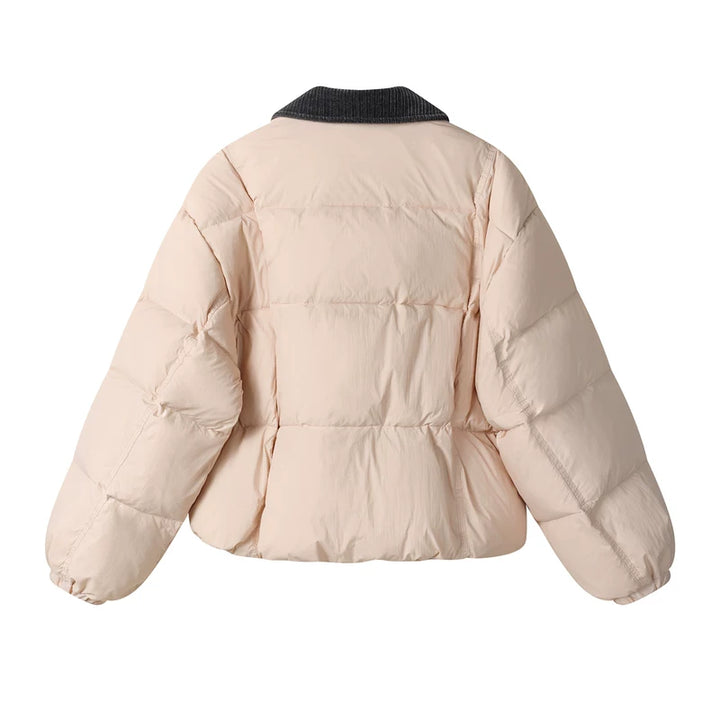 Corduroy Lapel Short Down Puffer Jacket