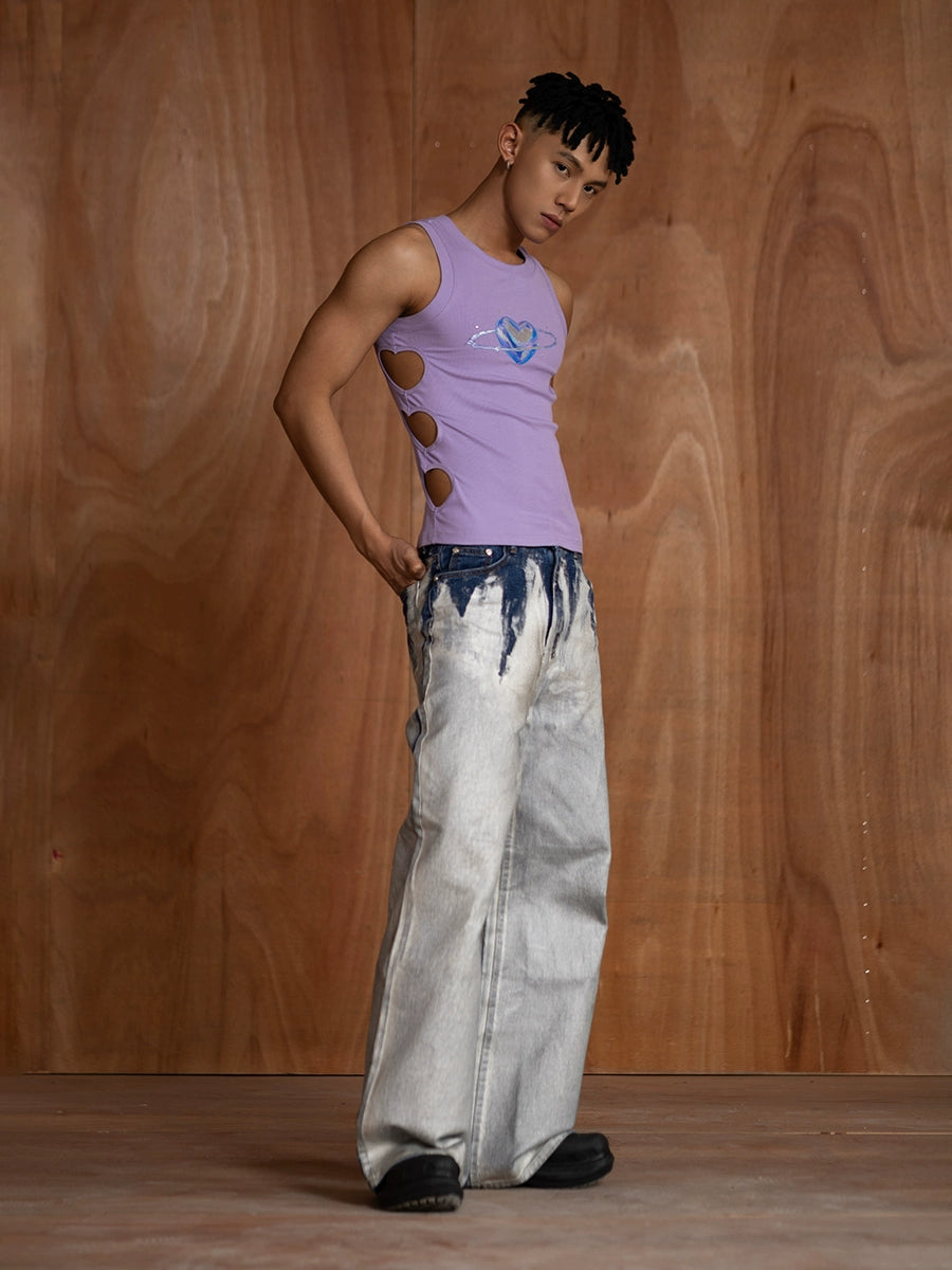 Love Print Slim Fit Vest with Cutouts