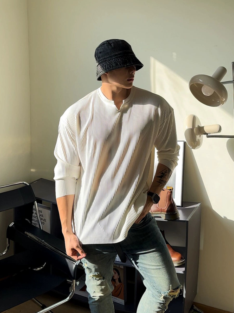 V-neck Striped Long Sleeve Casual T-Shirt