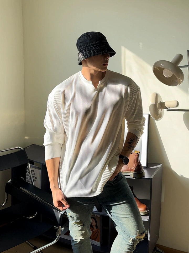 V-neck Striped Long Sleeve Casual T-Shirt