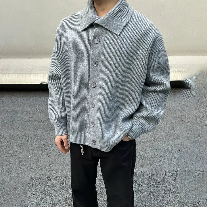 High Collar Button-Up Cardigan Sweater