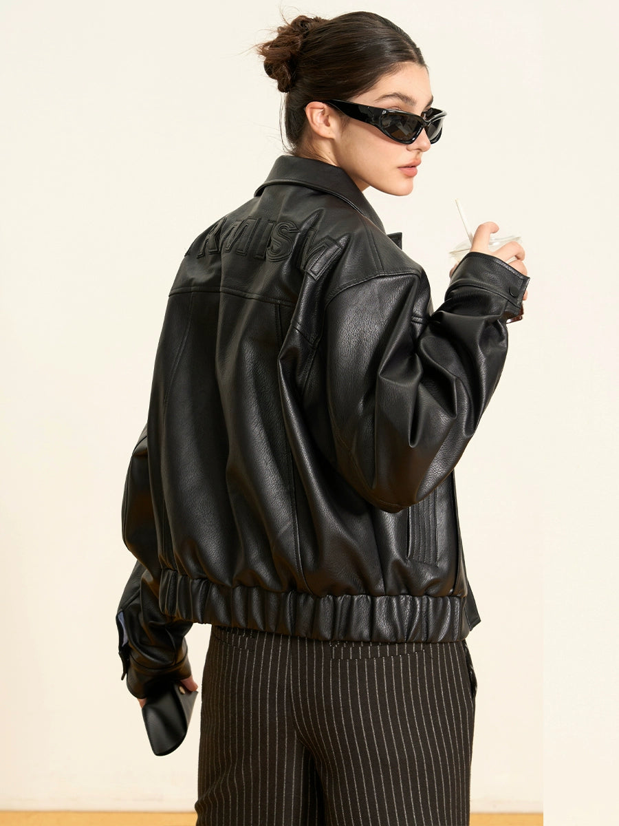 Retro krátká motocyklová bunda z umělé kůže