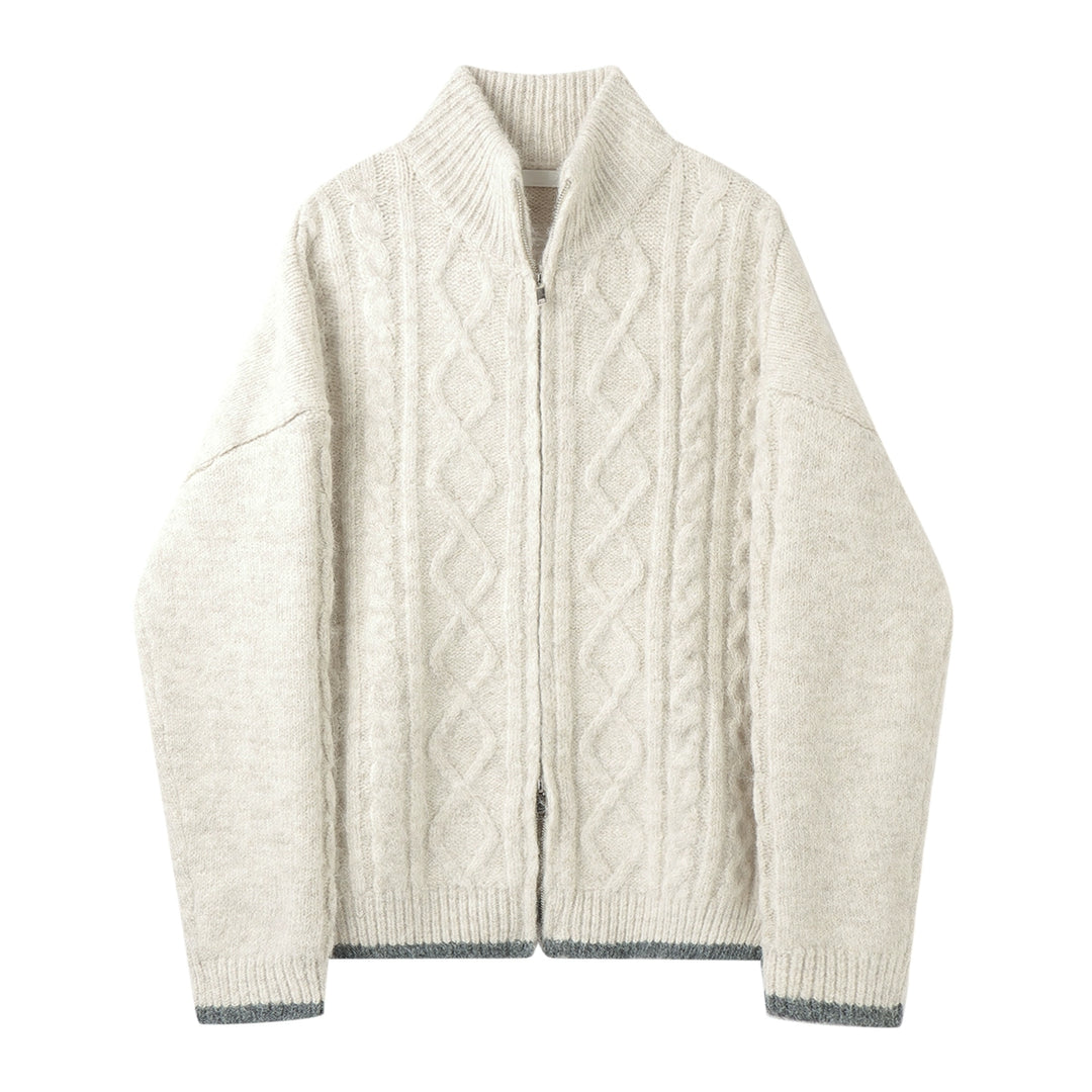 Zip Turtleneck Knit Cardigan Sweater