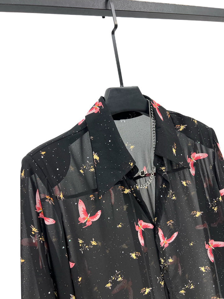 Mesh Butterfly Print Loose Fit Shirt