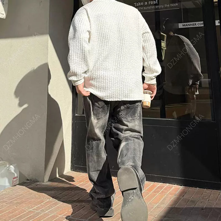 Losse Pas Diagonaal Gestikte Denim Broek
