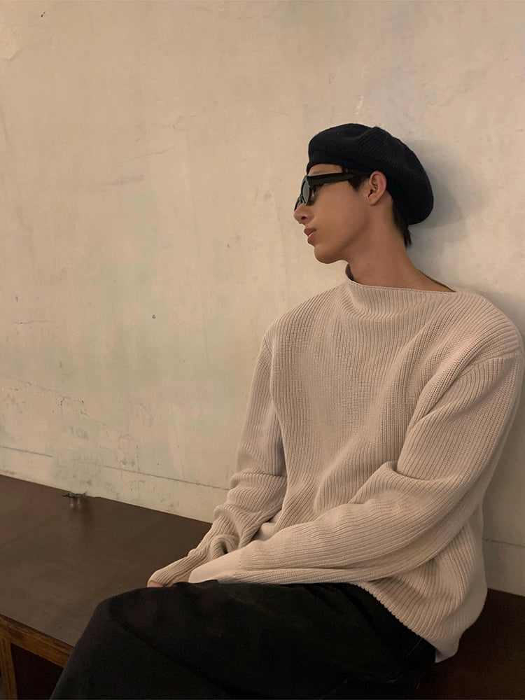 Oblique Shoulder Loose Knit Sweater