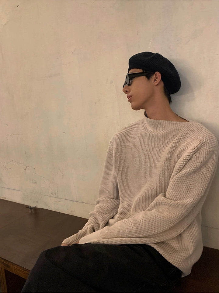 Oblique Shoulder Loose Knit Sweater