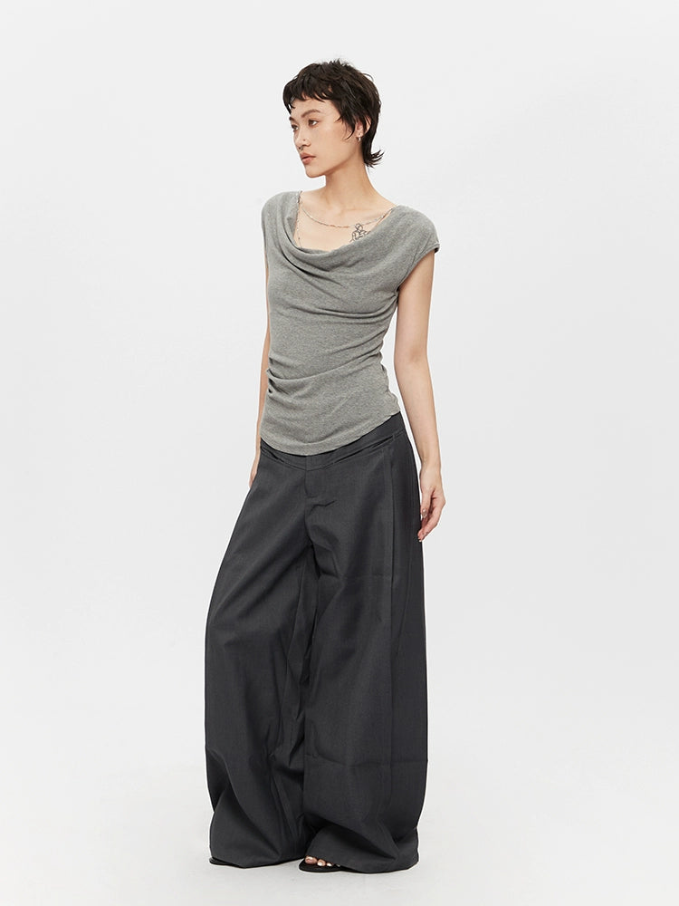 Draped Neck Slim Fit Cap Sleeve Top