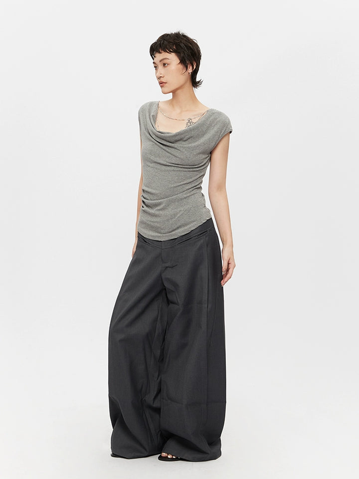 Draped Neck Slim Fit Cap Sleeve Top