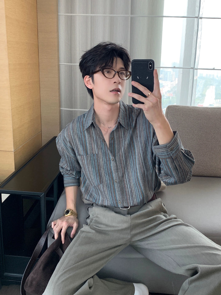 Striped Long Sleeve Lapel Shirt