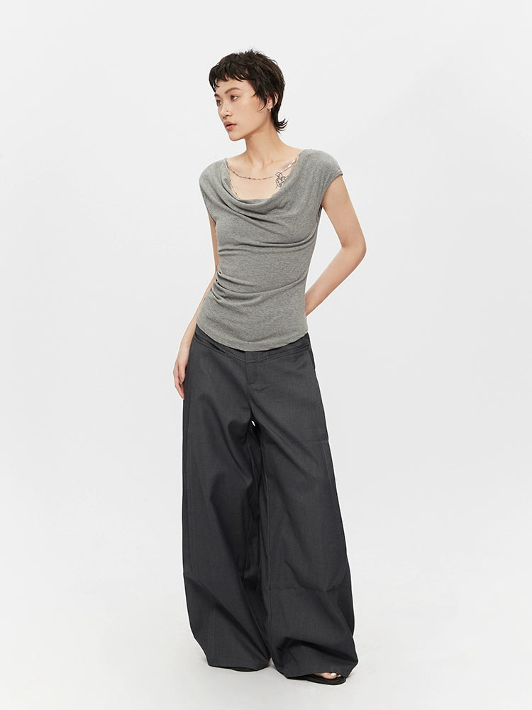 Draped Neck Slim Fit Cap Sleeve Top