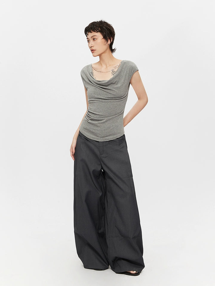Draped Neck Slim Fit Cap Sleeve Top