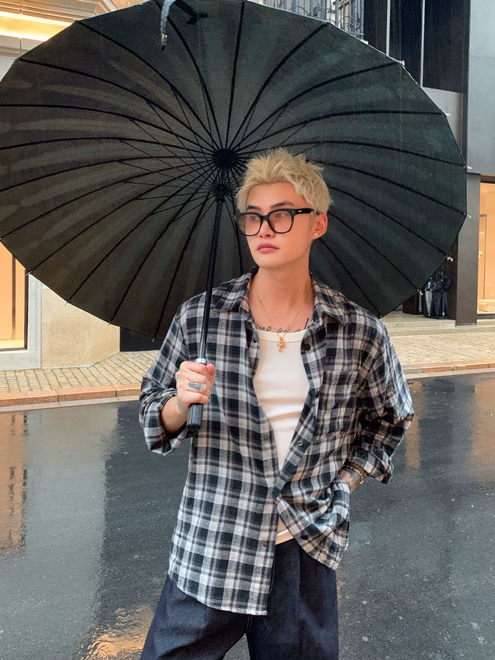 Black Check Button-Down Shirt