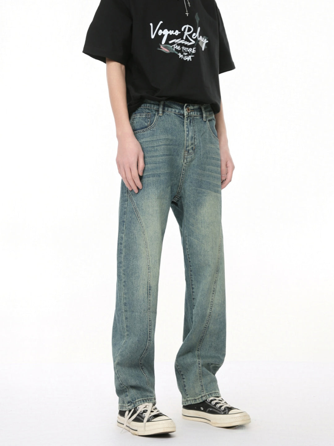 Washed Distressed Straight Pants