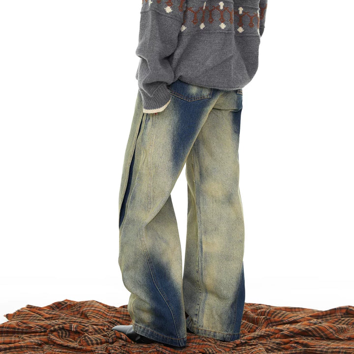 Deconstructed Patchwork Curved Jeans