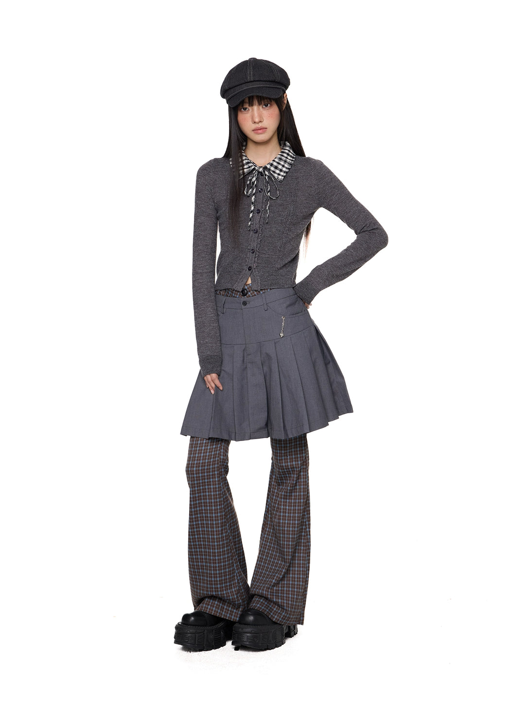 Geruite Retro Flared Casual Broek