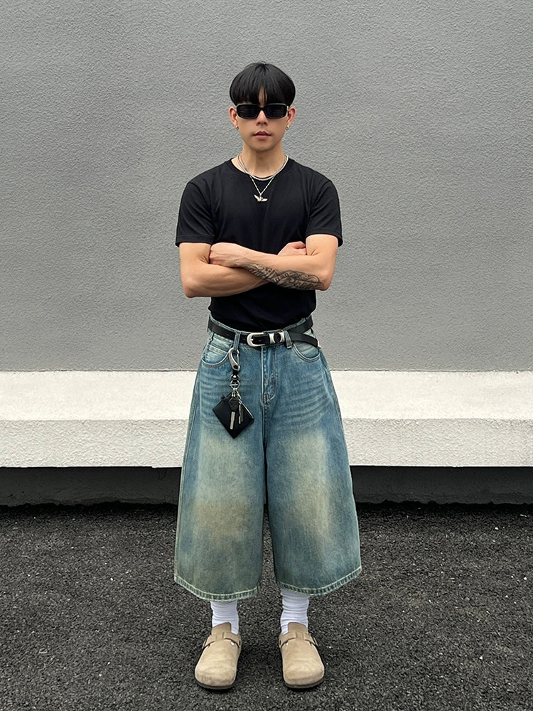 Vintage Wide-Leg Cropped Denim Pants
