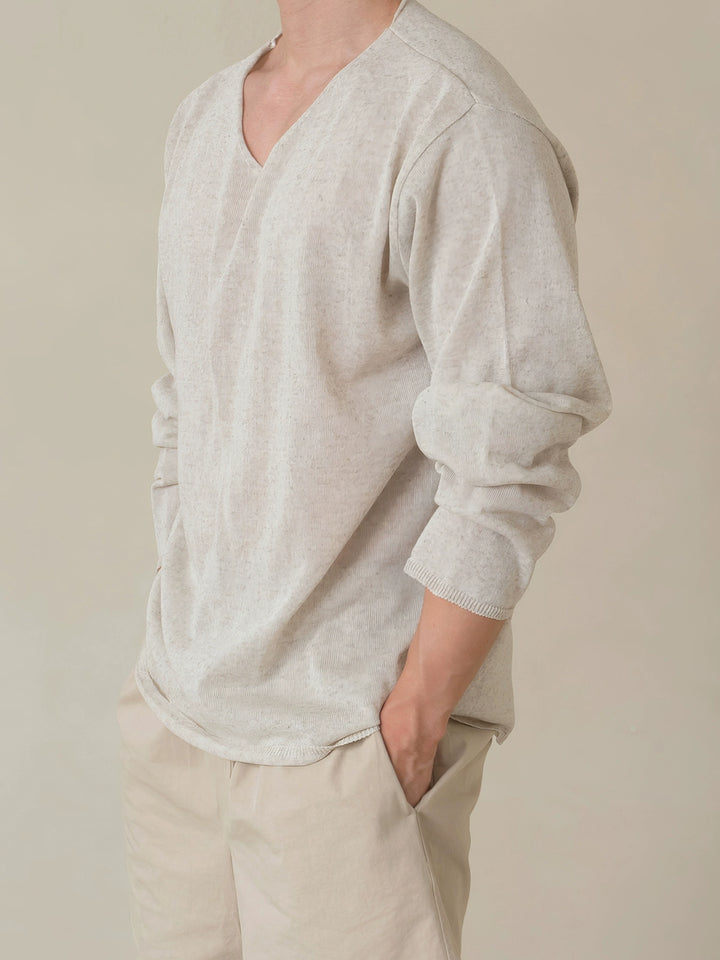 V-Neck Knit Long Sleeve Pullover