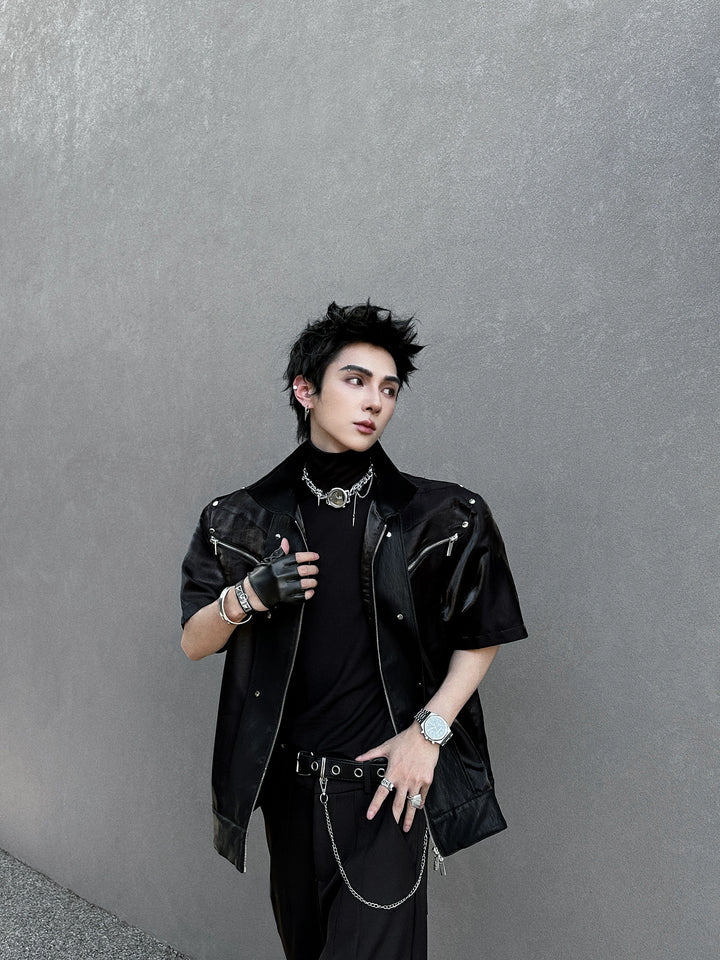 Short Sleeve Lapel Zipper Street Jacket