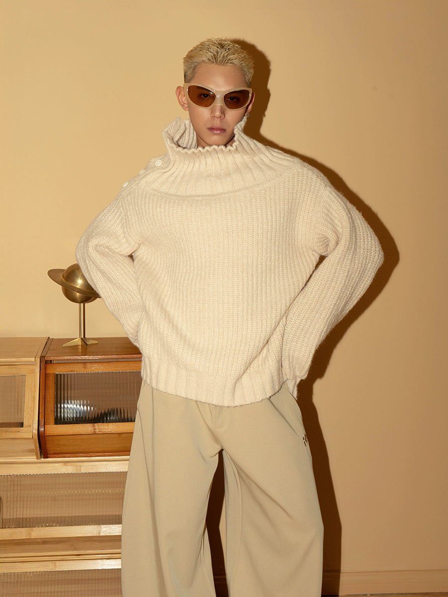 Turtleneck Knit Sweater with Side Buttons