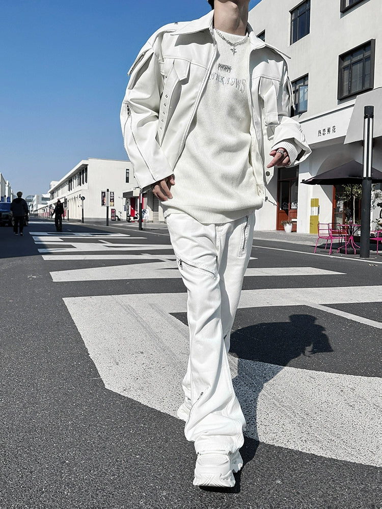 Straight Fit Zipper Detail Street Pants