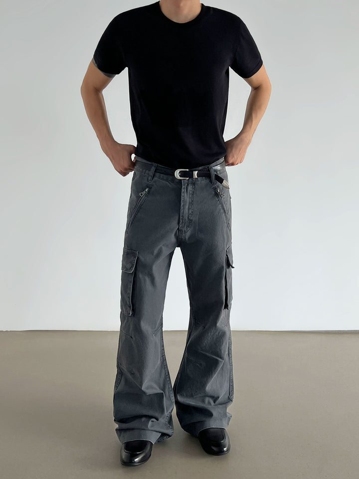 Multi-Pocket Casual Flared Cargo Pants