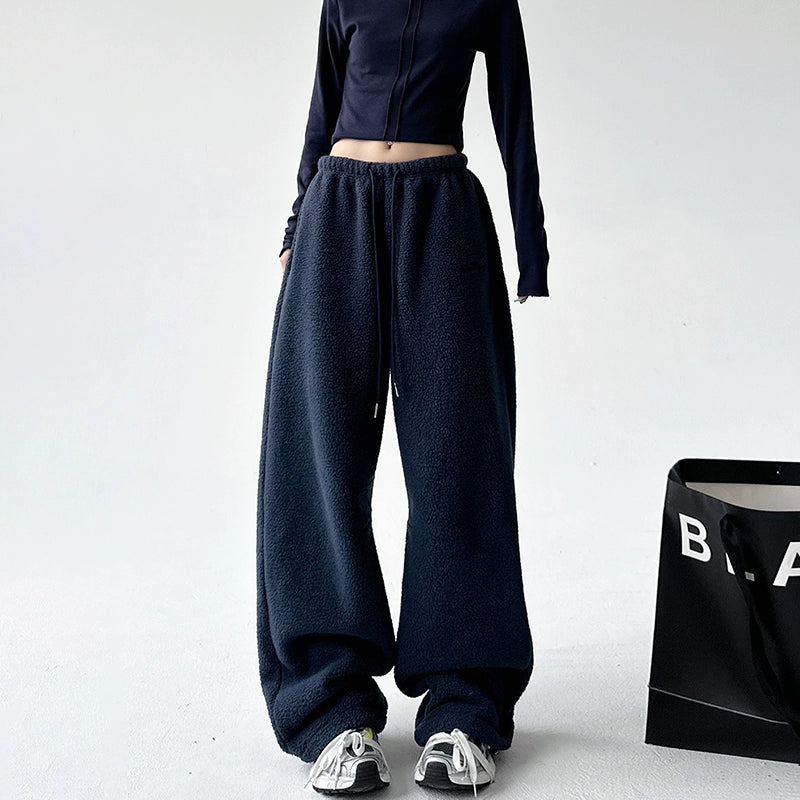 Bouclé Wool Drawstring Straight Leg Pants