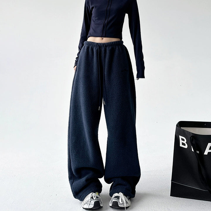 Bouclé Wool Drawstring Straight Leg Pants