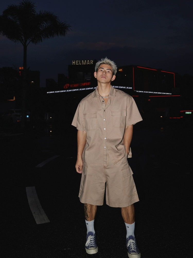 Cotton Denim Cargo Short Sleeve Shirt and Pants