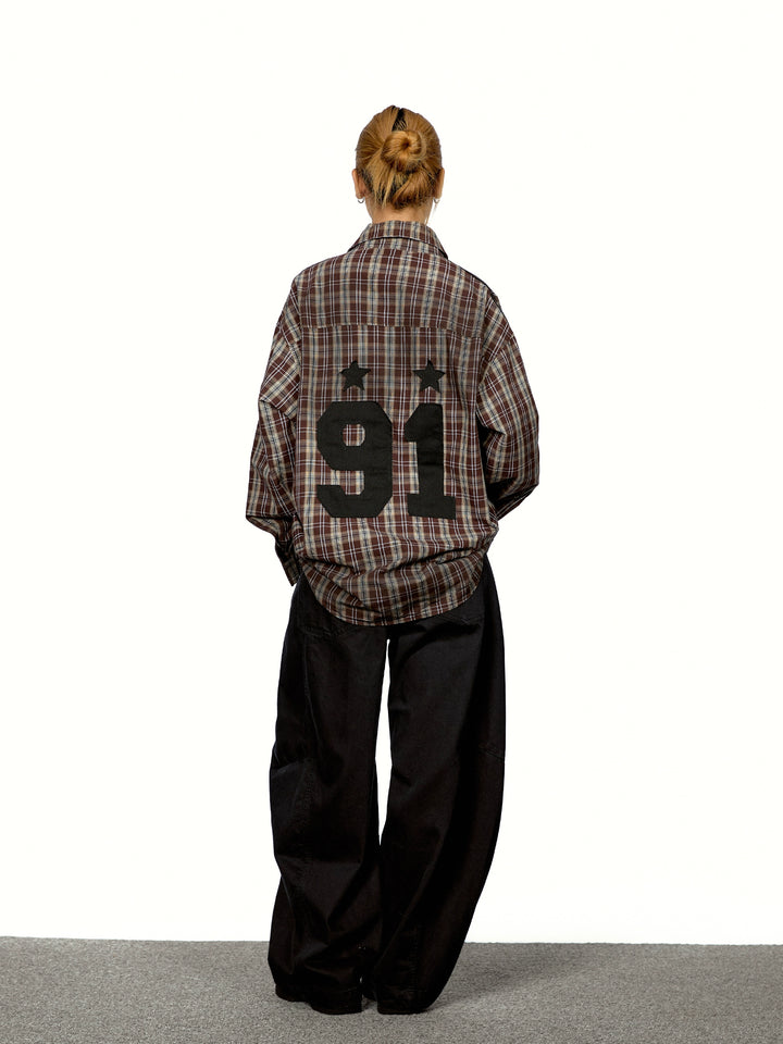 Plaid Patchwork Distressed Loose Shirt