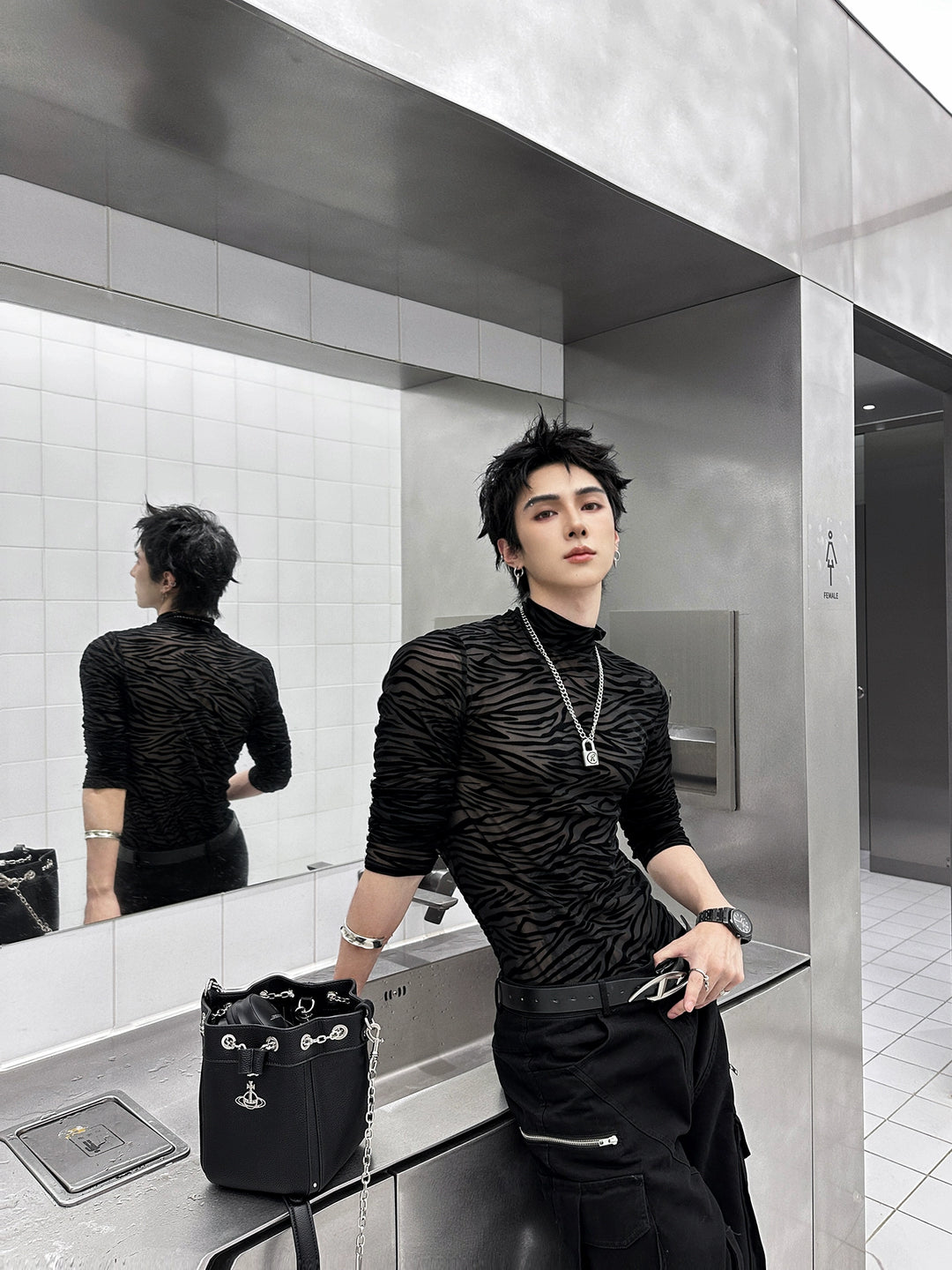 Sheer Zebra Print Long Sleeve Pullover