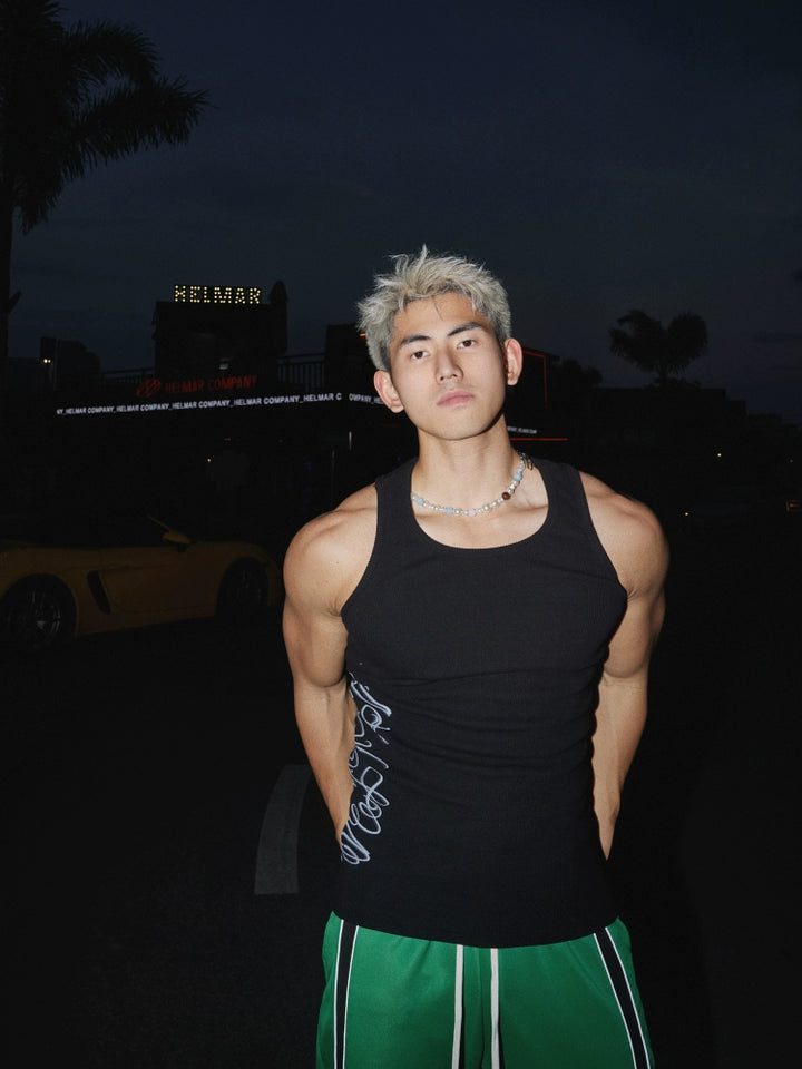 Retro Sleeveless Letter Print Slim Vest