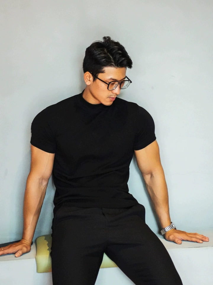 Half-High Collar Slim Fit Short Sleeve T-Shirt