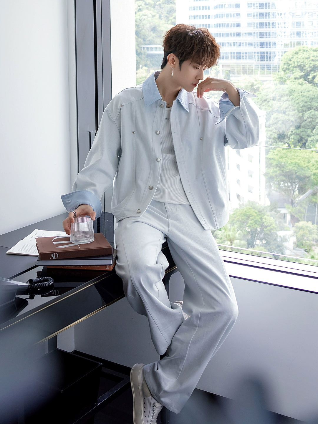 Denim Suit Jacket and Pants Set