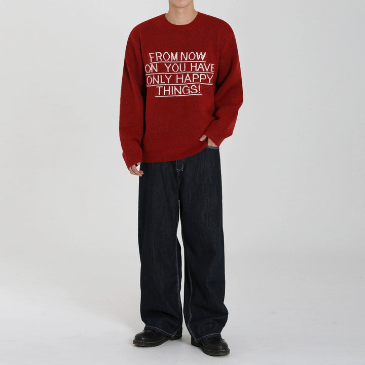 Suéter de malha solta com impressão de letra