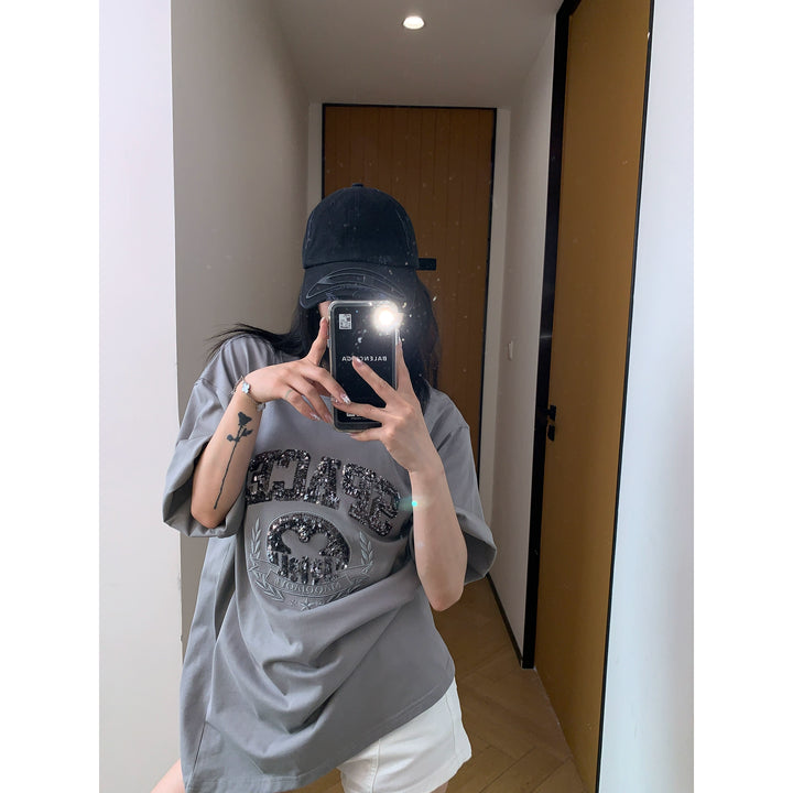 Embroidered Cotton Short Sleeve Turtleneck Shirt