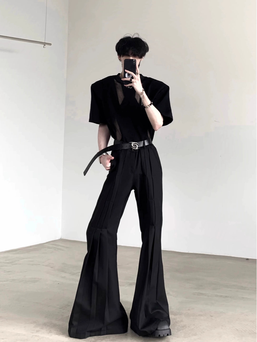 Wide-Leg Extended Drape Flared Pants