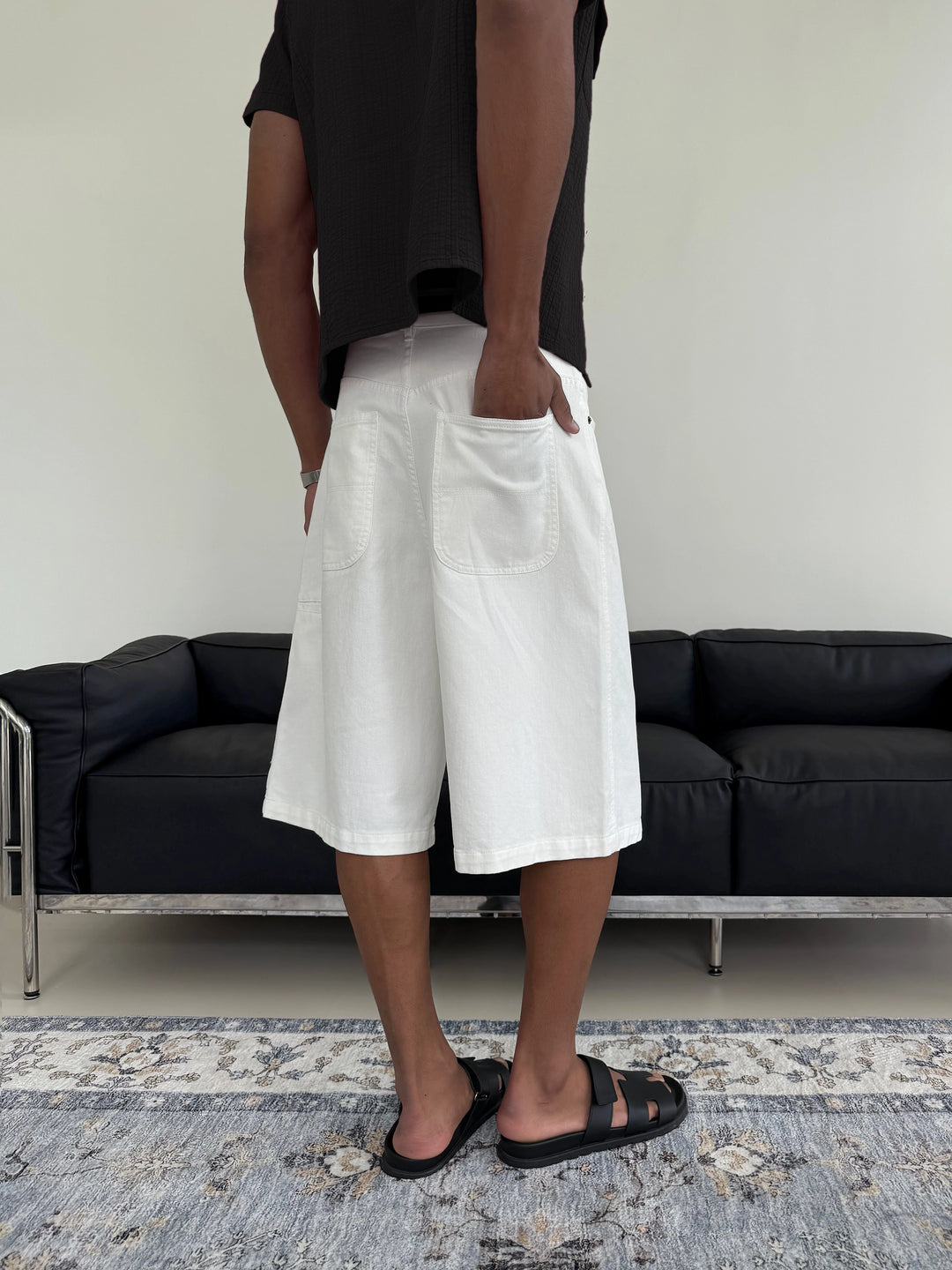 Cotton Washed Twill Loose Denim Shorts