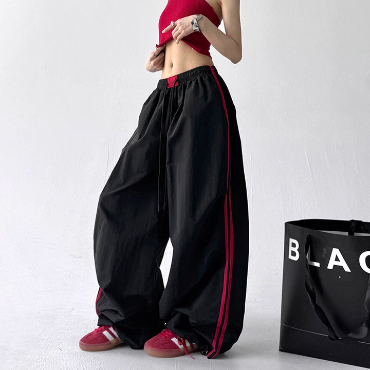 Wide Leg Paratrooper Contrast Stripe Pants