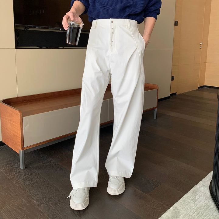 Loose Straight Pleated Wide-Leg Pants