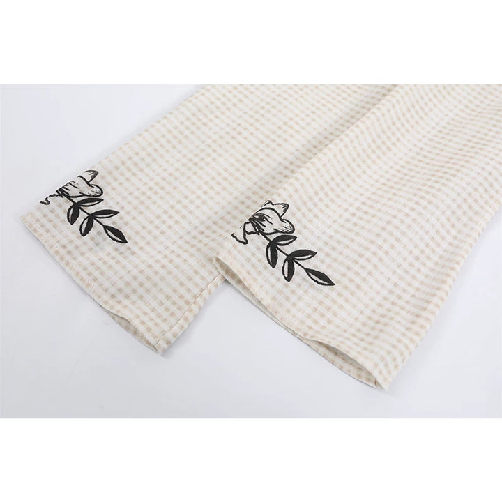 Plaid Tie-Front Printed Long Sleeve Shirt